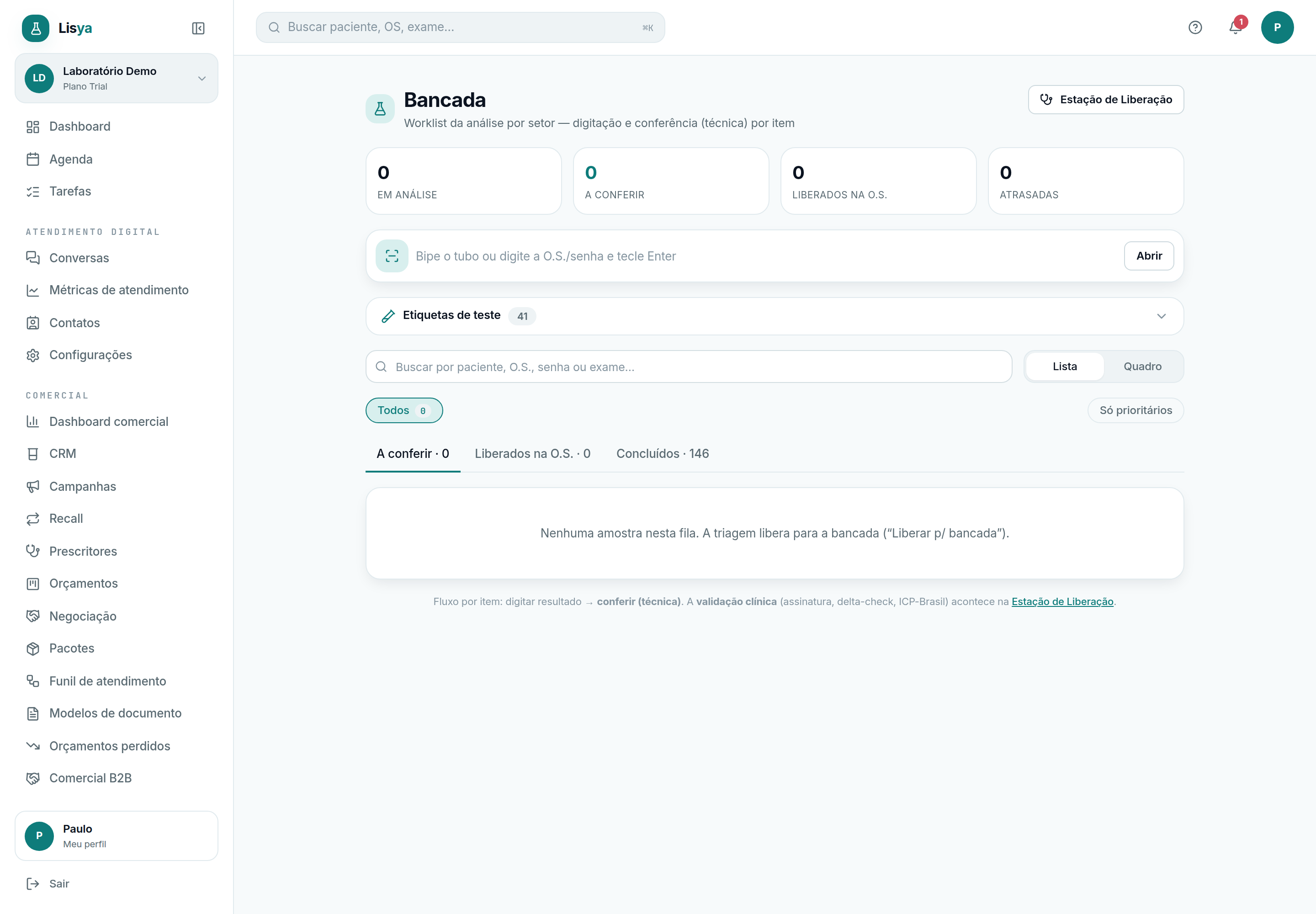Bancada: digitar e conferir resultados