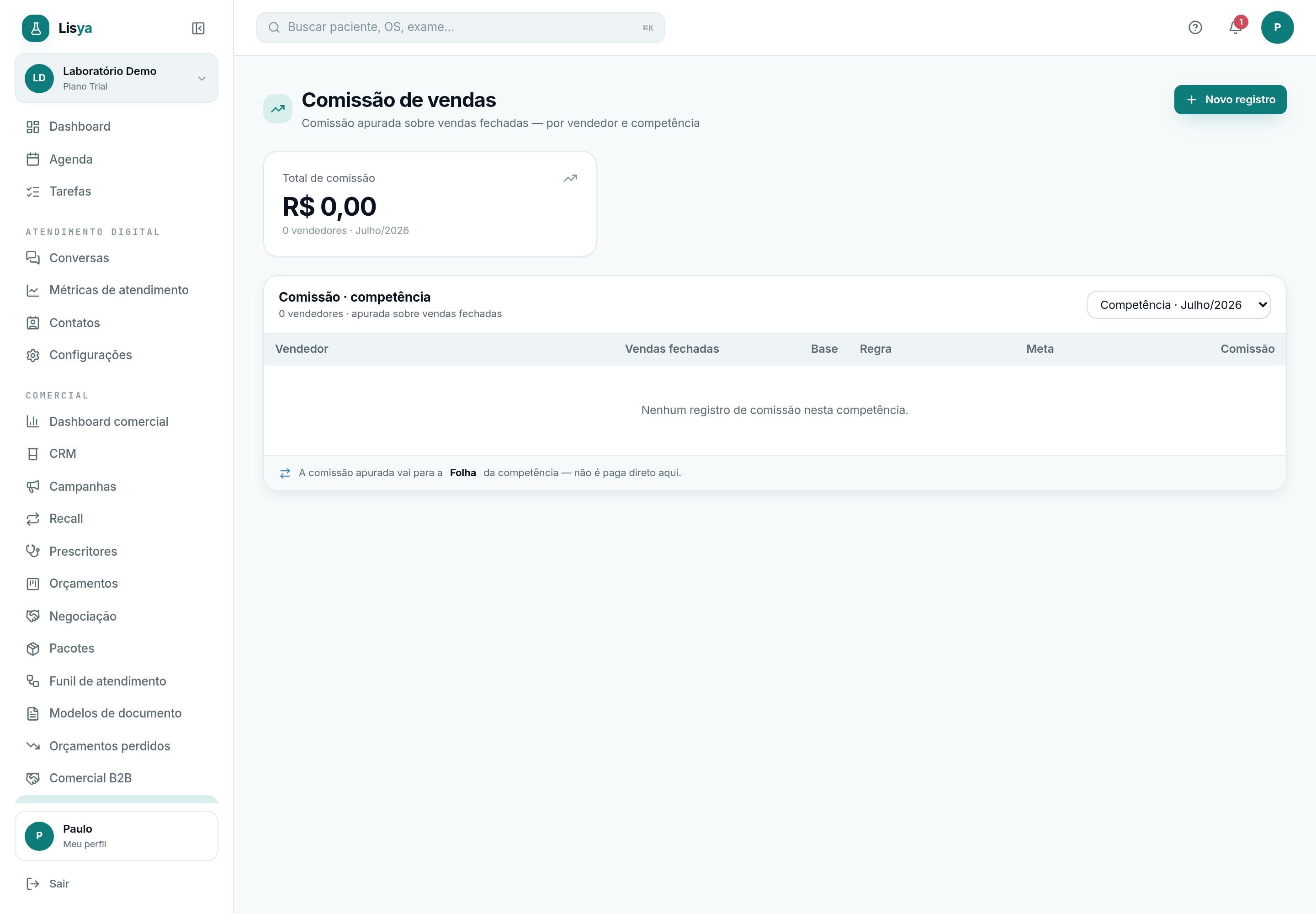 Comissão de vendas: apuração por vendedor e competência
