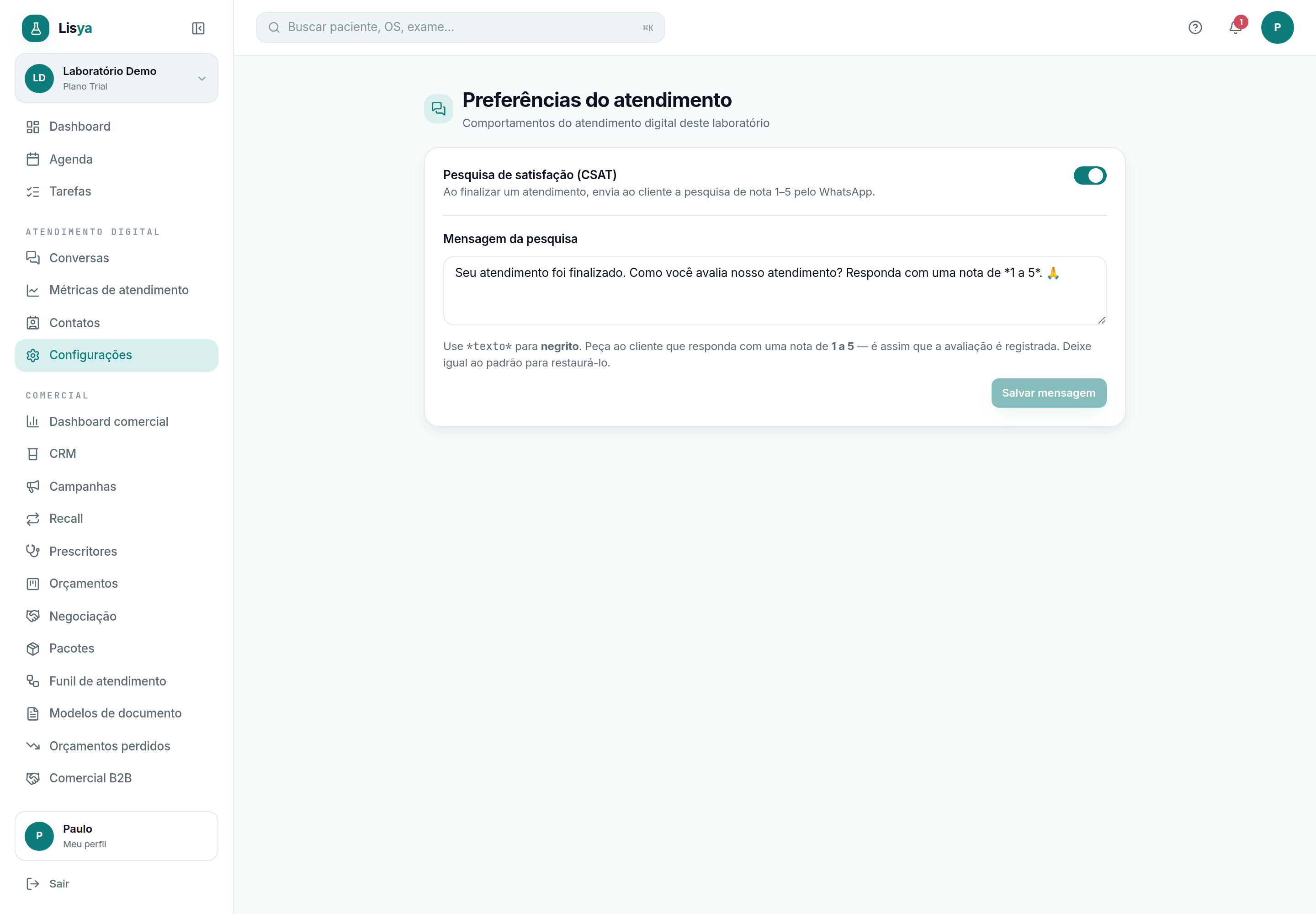 Preferências do atendimento: CSAT e volta do cliente