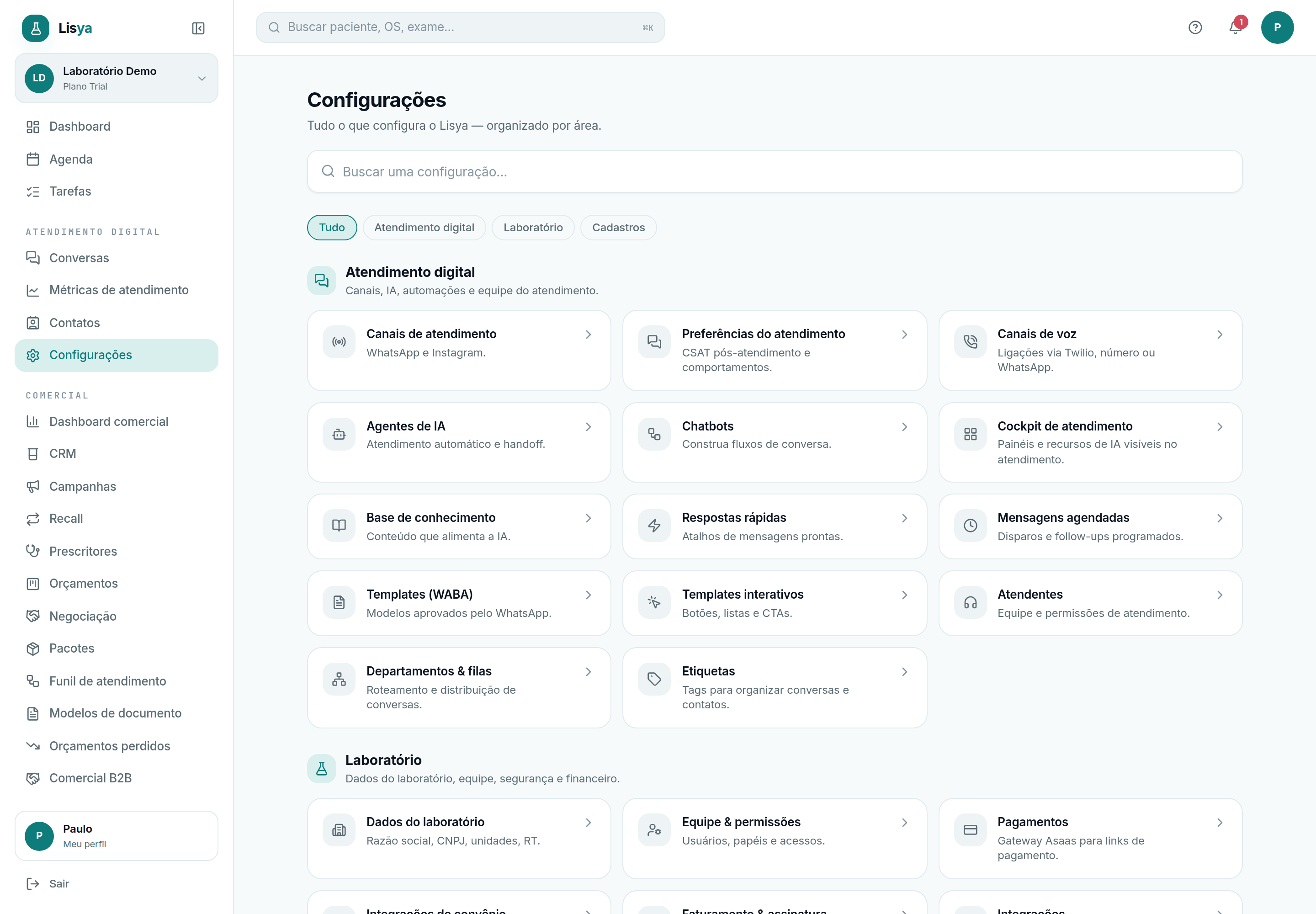 Configurações: o mapa de tudo que se configura no Lisya