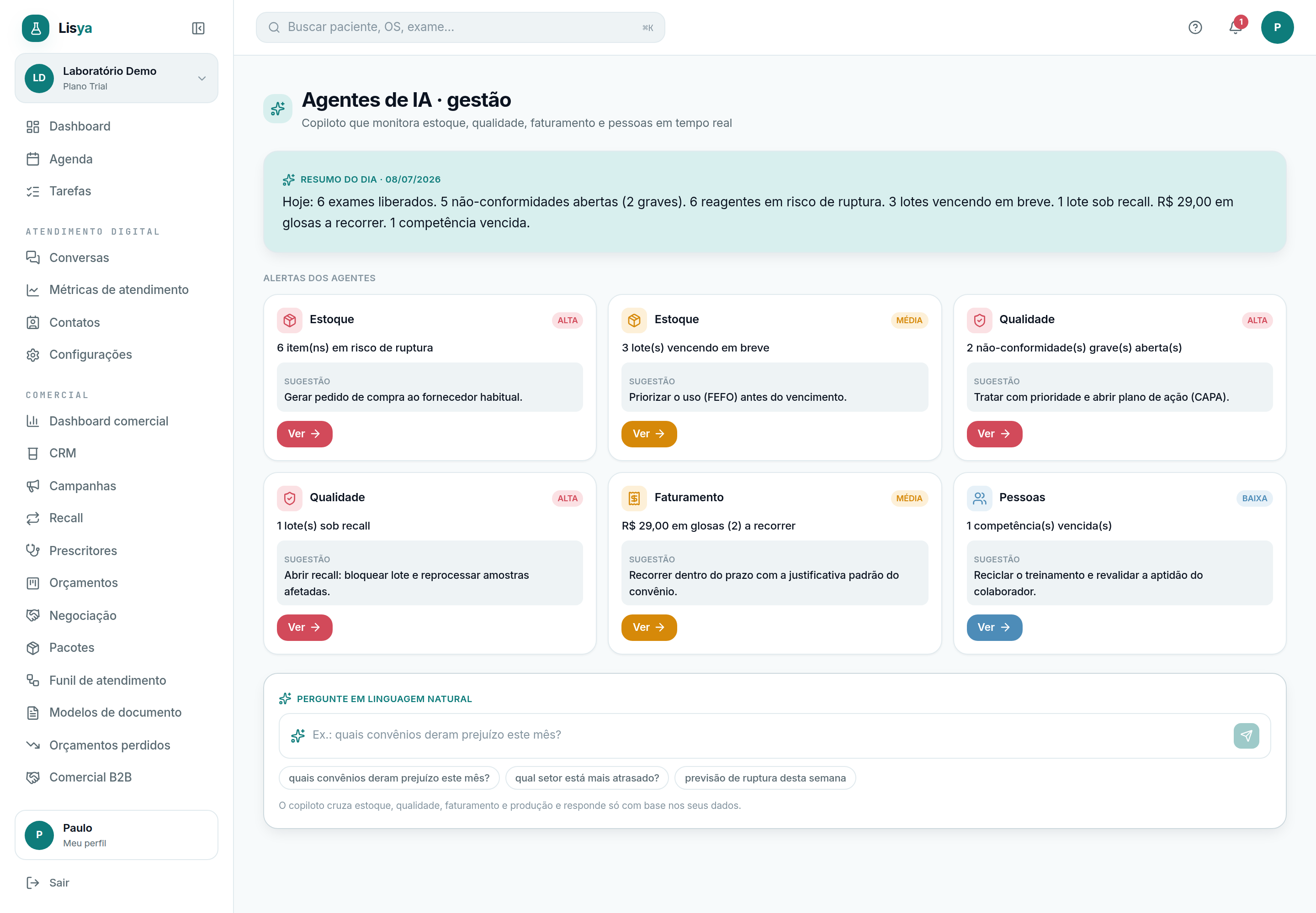 Agentes de IA · gestão: o copiloto do laboratório