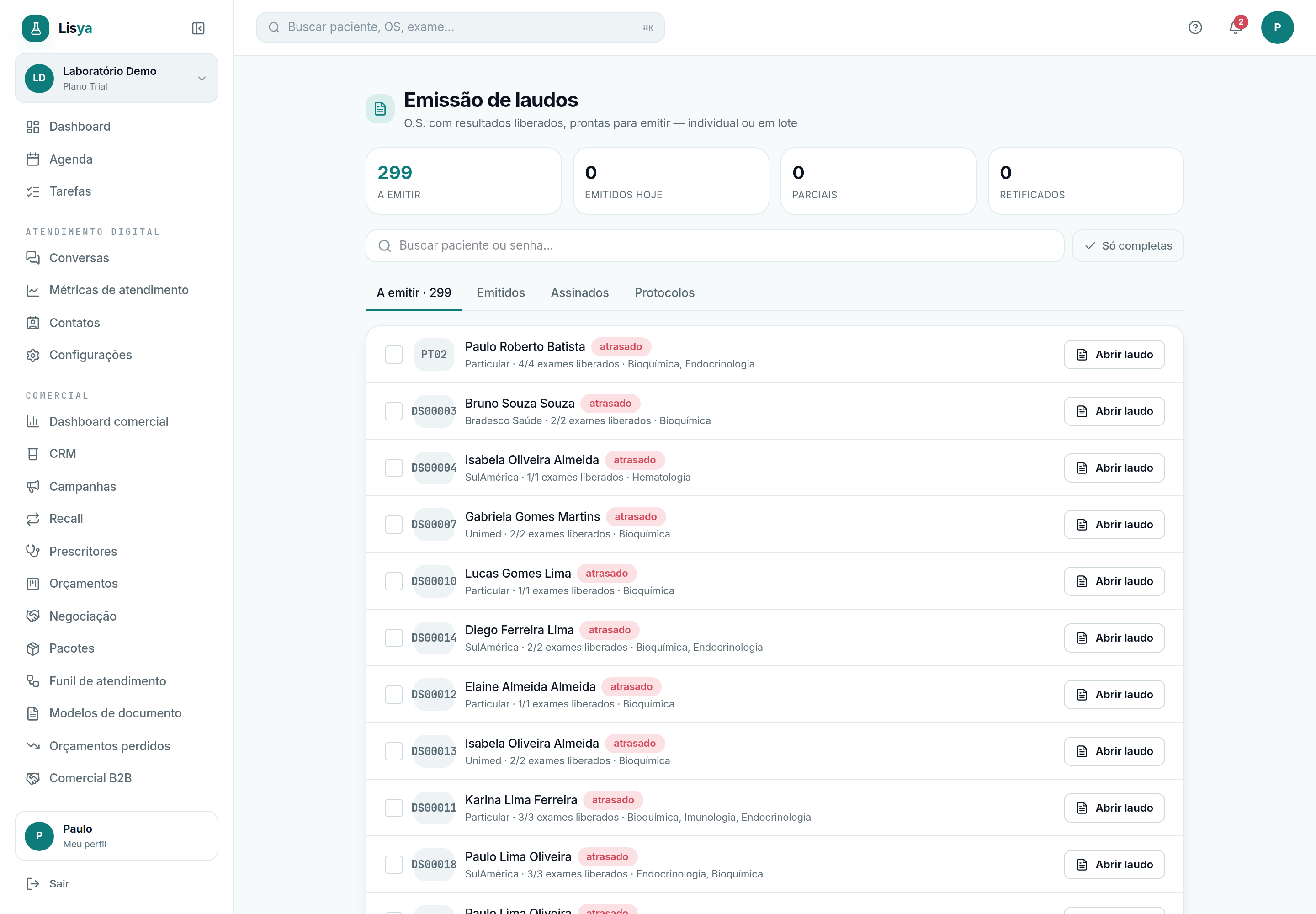 Emissão de laudos: emitir, imprimir e enviar ao portal