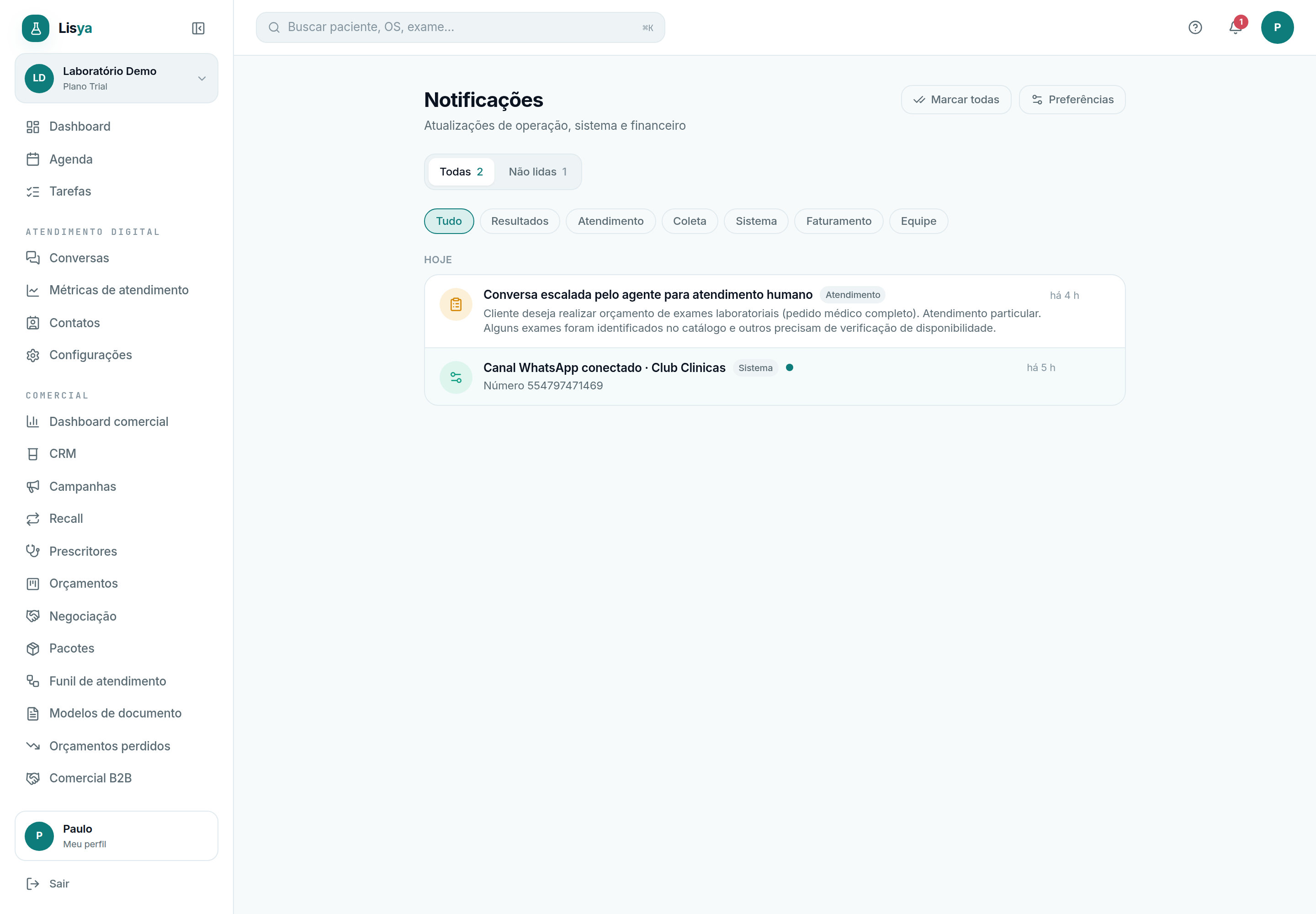 Central de notificações