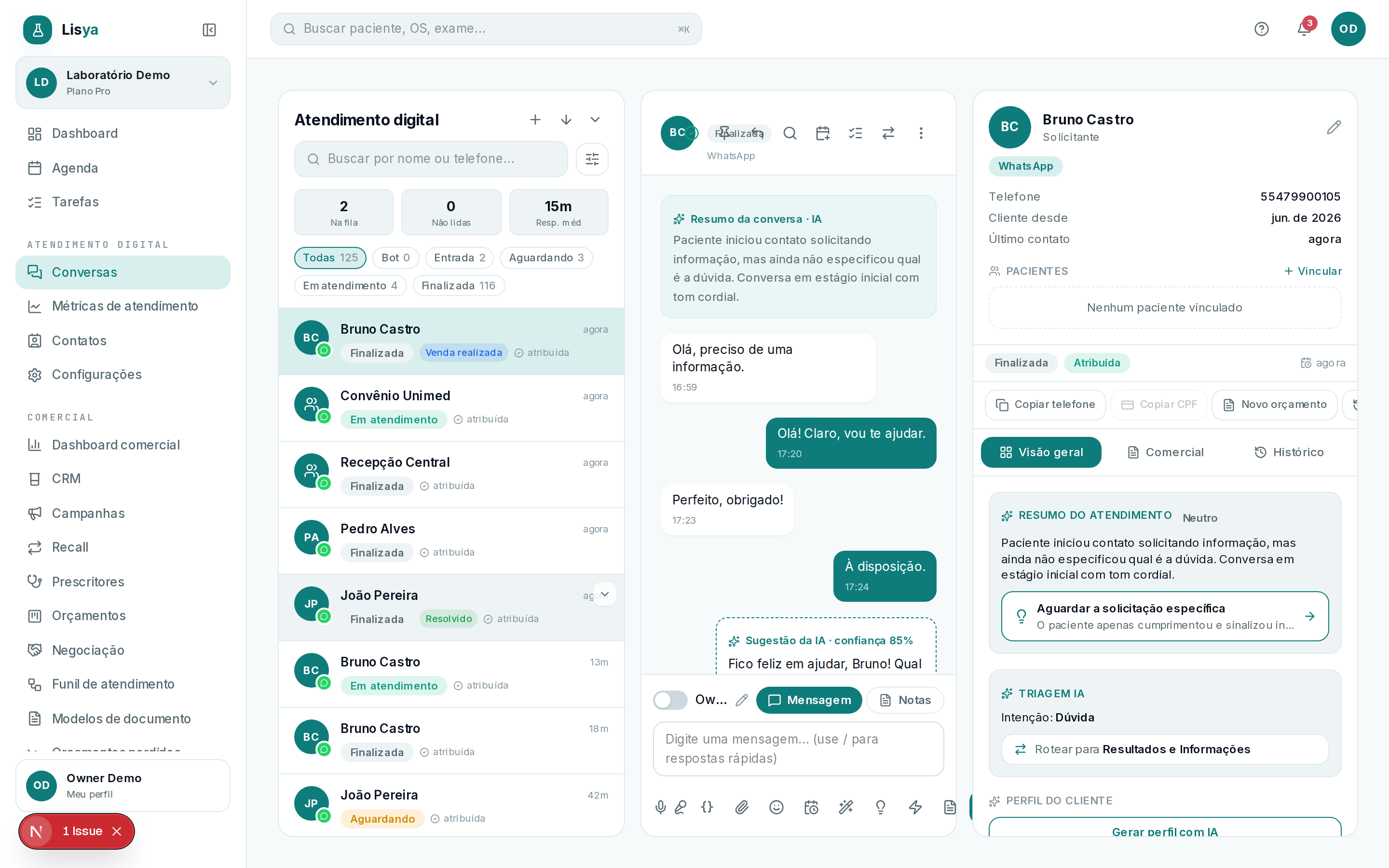 Atendimento & Pedidos — tela 1