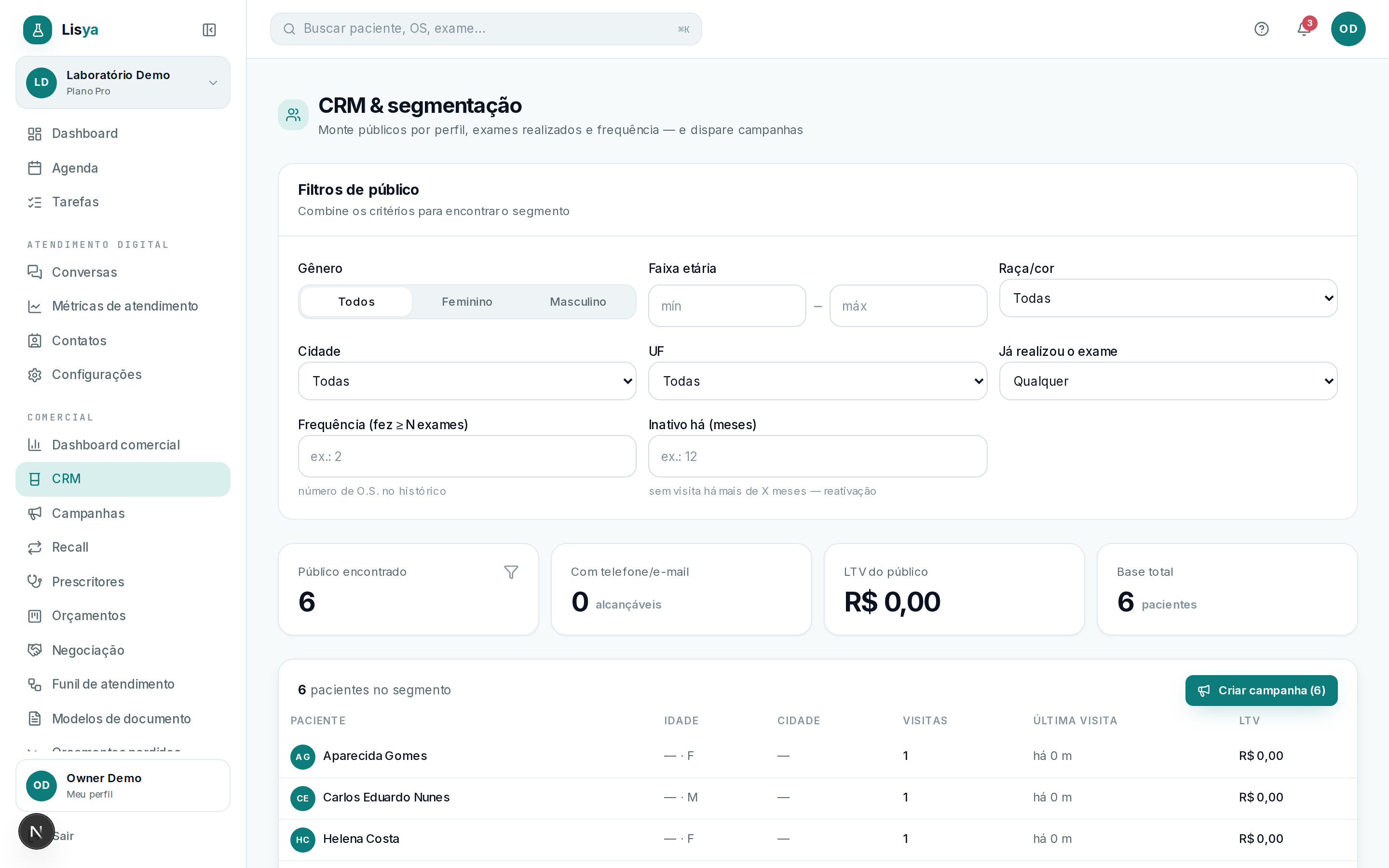 Comercial & CRM — tela 1
