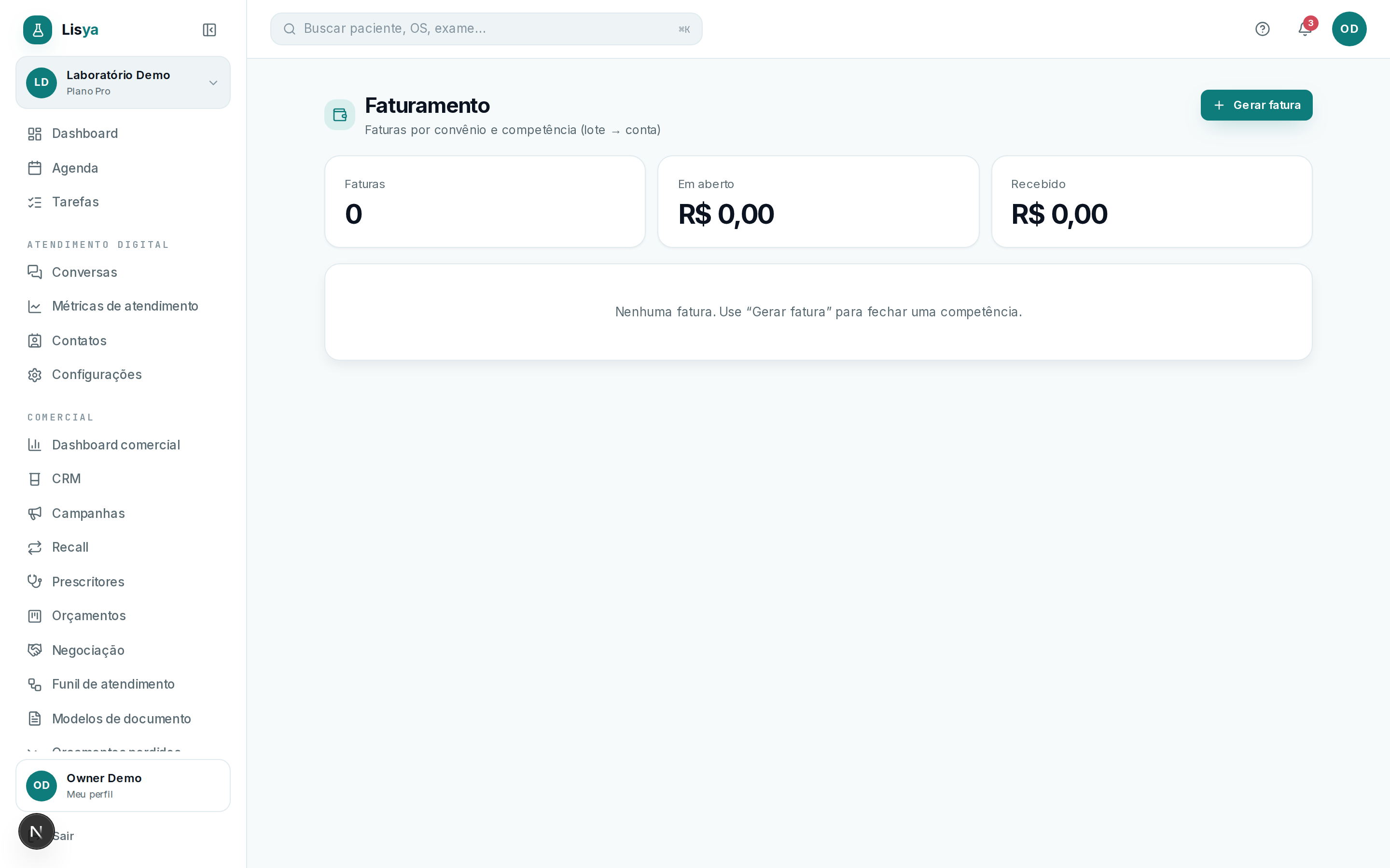 Financeiro & Faturamento — tela 1