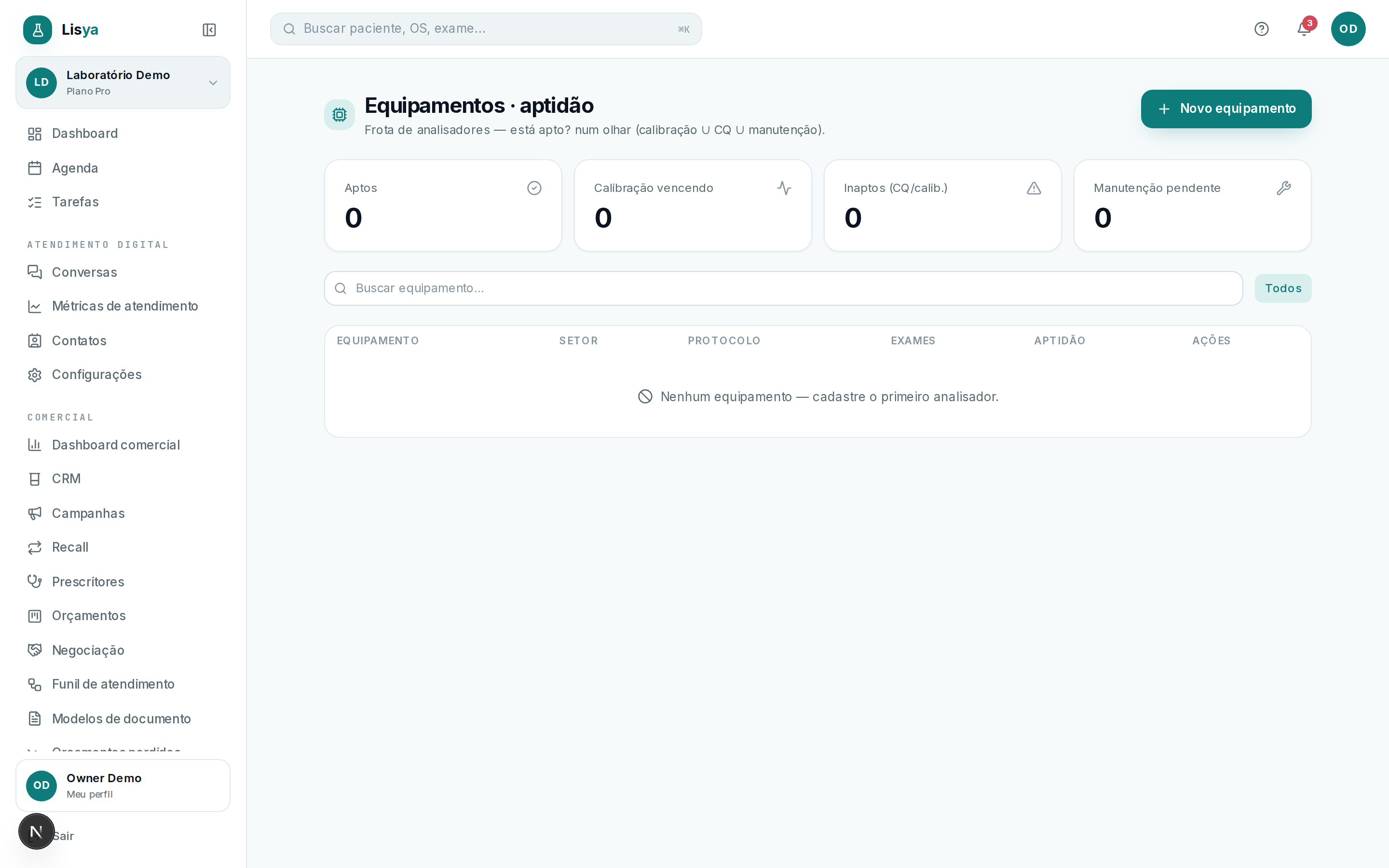 Qualidade & Equipamentos — tela 2