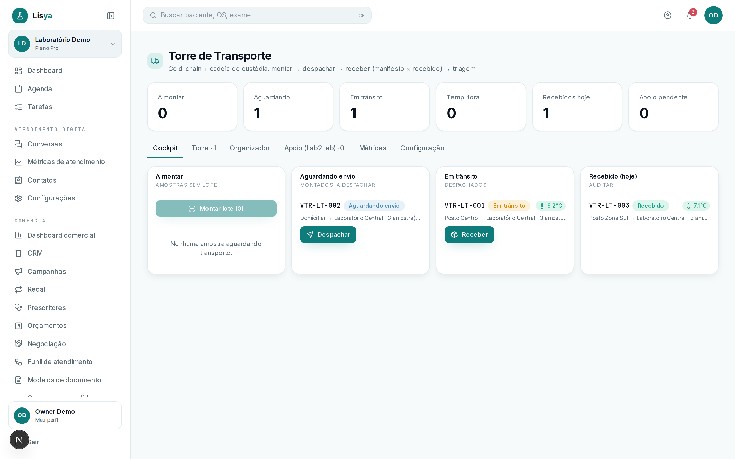 Transporte & Triagem — tela 1